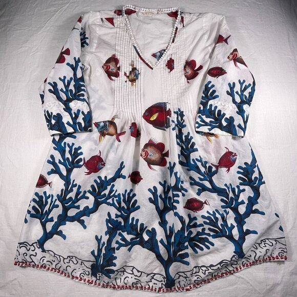 Soft Surroundings Multicolor Sea Life Print Seychelles Cover Up Tunic Blouse XL - Picture 1 of 9